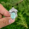 925 Sterling Silver Amazonite Stone Wedding Stackable Promise Heart Chakra Ring