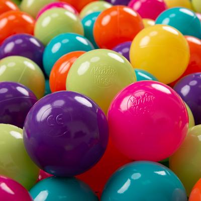 100 Balls 7cm/2.75in Soft Plastic Play Balls for Children Made In Eu, L.green/yellow/turq/orange/d.pink/purple