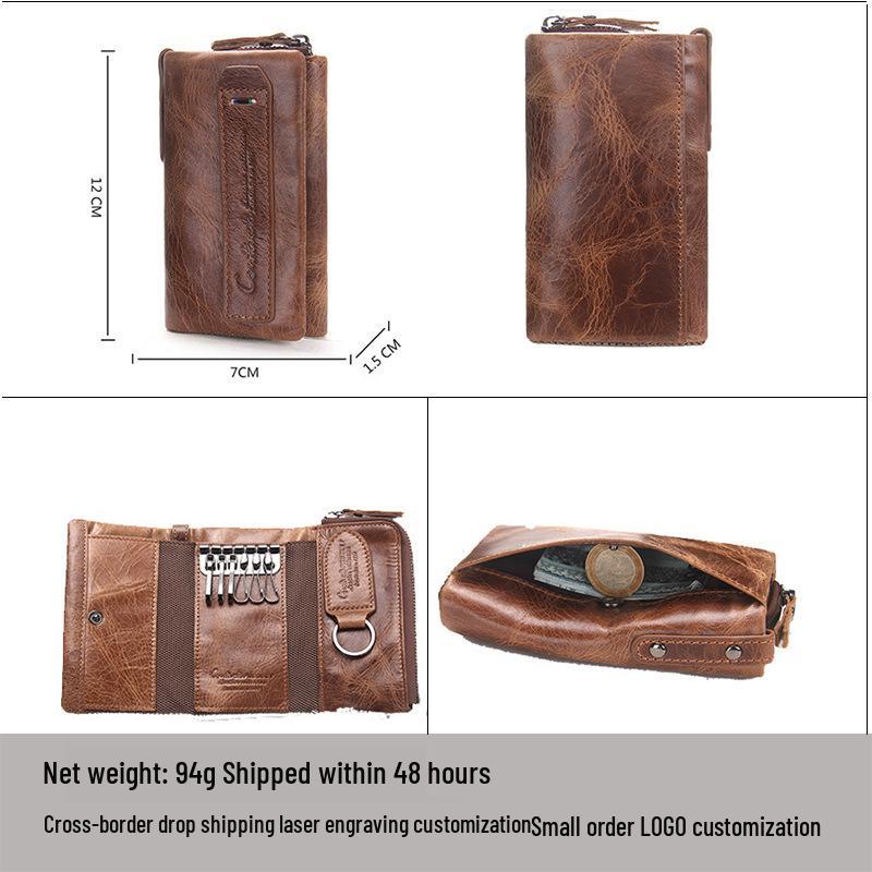 Black Angel Men's Genuine Leather Tri-fold Wallet with Key Holder and Coin Purse