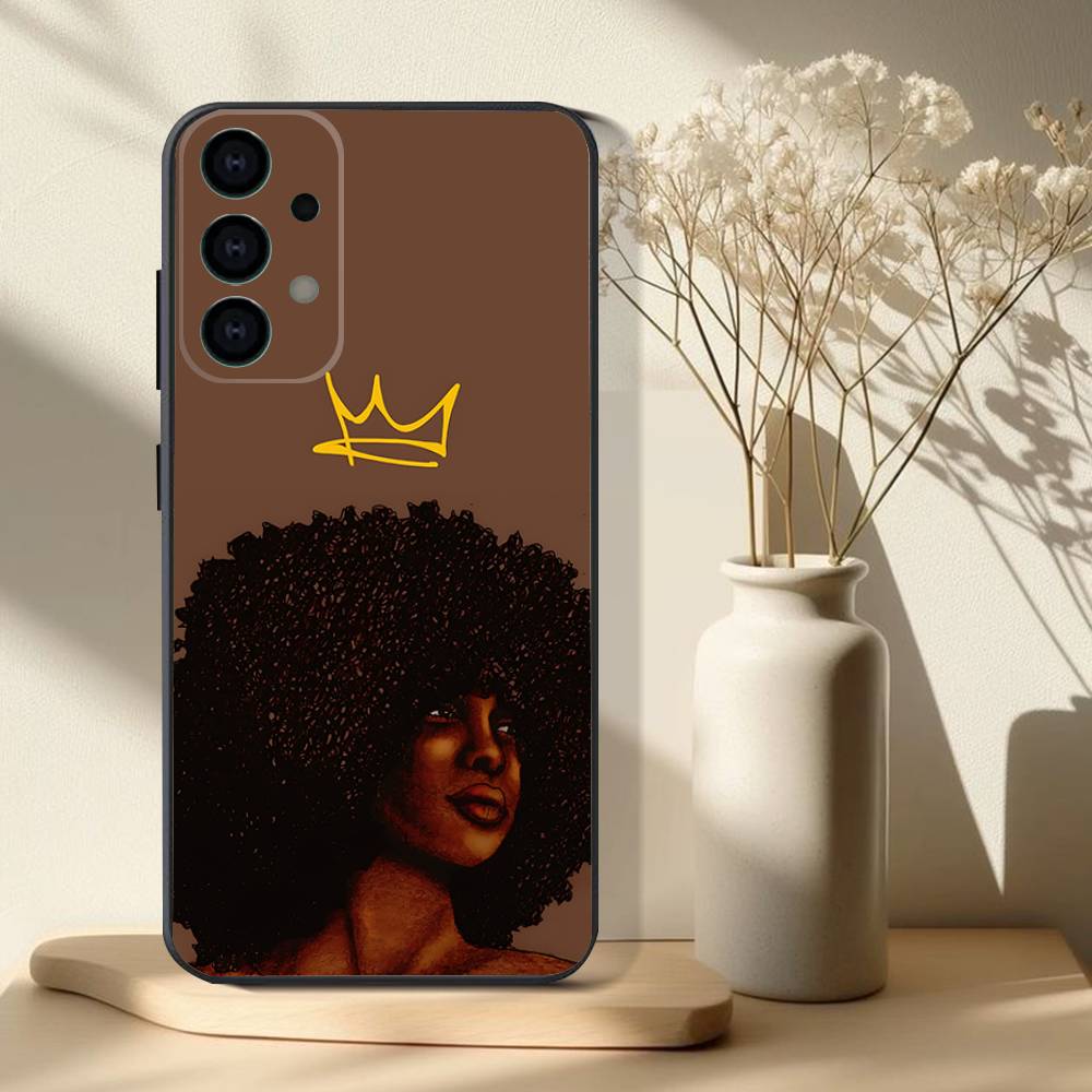 Black Girl A-Afro Phone Case For Samsung S 25,24,23,22,30,21,10,9,Ultra,Plus,Lite,FE,4,5G Black Soft Case