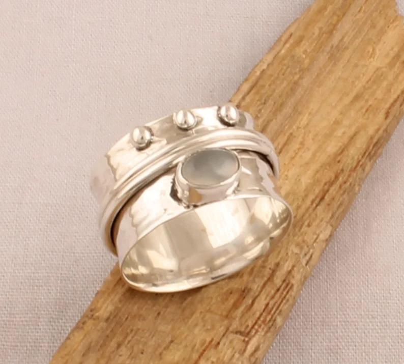 Moonstone Ring, Solid 925 Sterling Silver Handmade Ring, Spinner Ring, Thumb Ring, Statement Ring, Partywear Ring