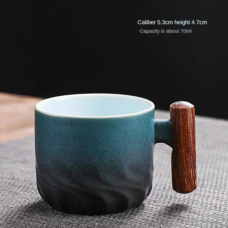 Handmade Ceramic Coffee Mug with Wooden Handle - Retro Tea Cup, Office Water Cup Filter Design, Unique Birthday Gift