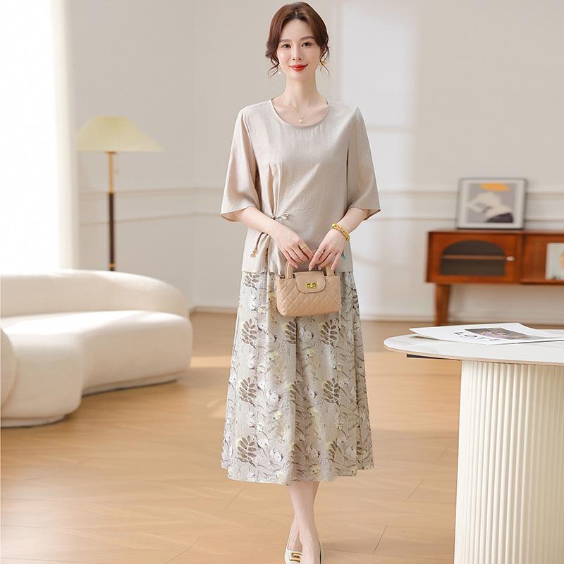 Summer 2025 Chiffon Blouse Two-Piece Set for Middle-Aged and Elderly Women