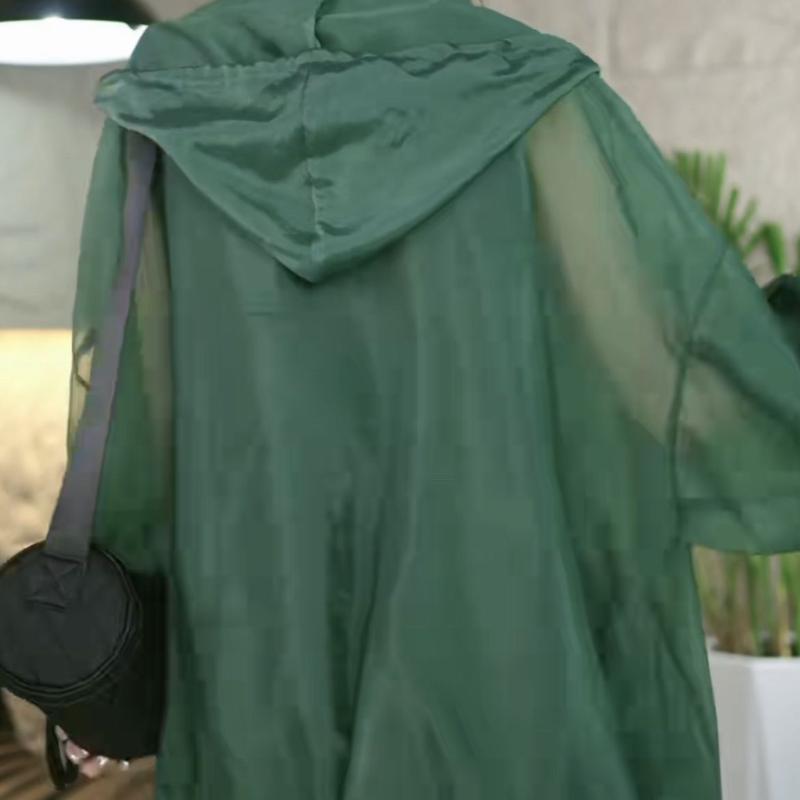 Hooded Drawstring Design Sense Summer Simple Casual Fashion Solid Color Pearlescent Light Breathable Sunscreen Clothes