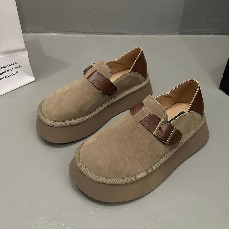 Platform-soled Birkenstocks women's imitation leather retro loafers 2025 spring and autumn new Korean version versatile women's shoes belt buckle sin