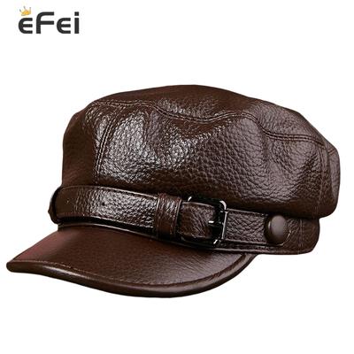 Cowhide Leather Hat Middle-aged and Old Men Autumn and Winter Student Youth Duck Tongue Navy Flat Top Military Hat