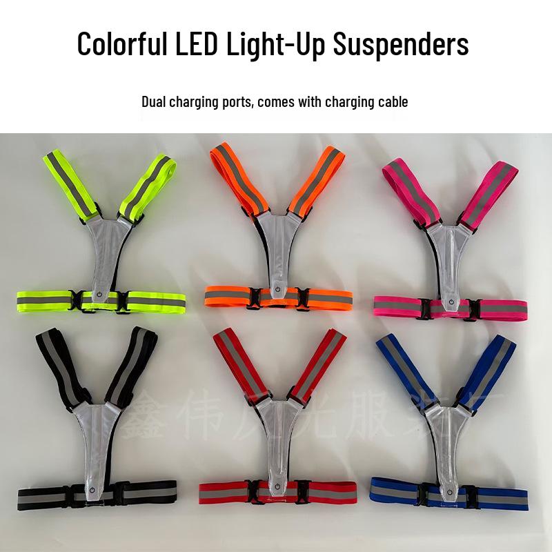 LED Glowing Safety Vest - Fluorescent V-shaped Reflective Suspenders for Construction and Labor Protection