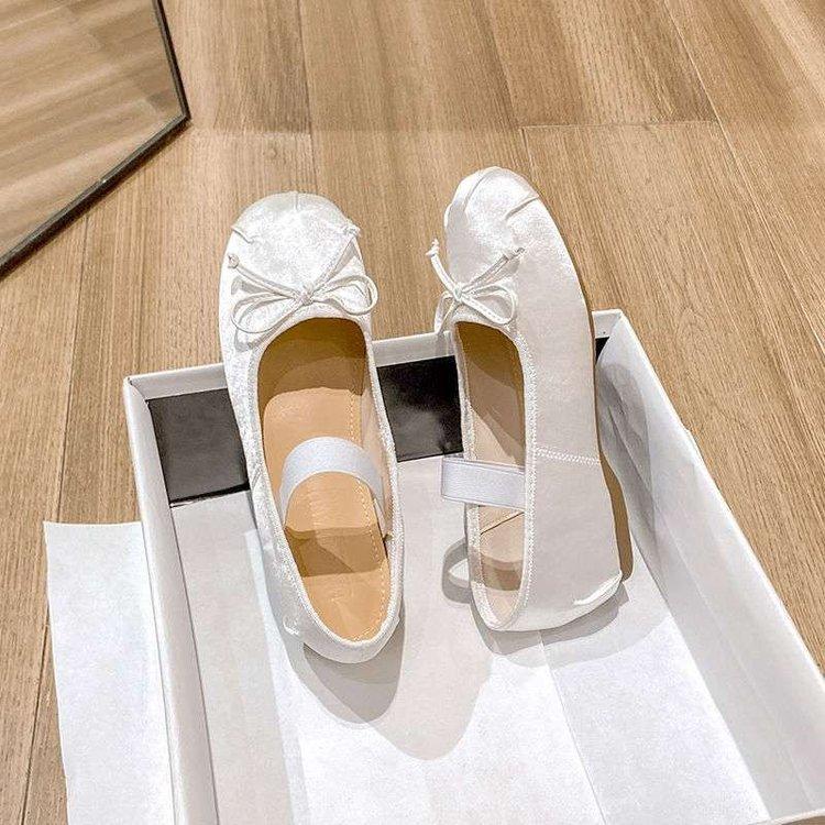 Korean version of small inner height increase women's shoes 5cm2025 lightweight satin bow new Mary ballet shoes