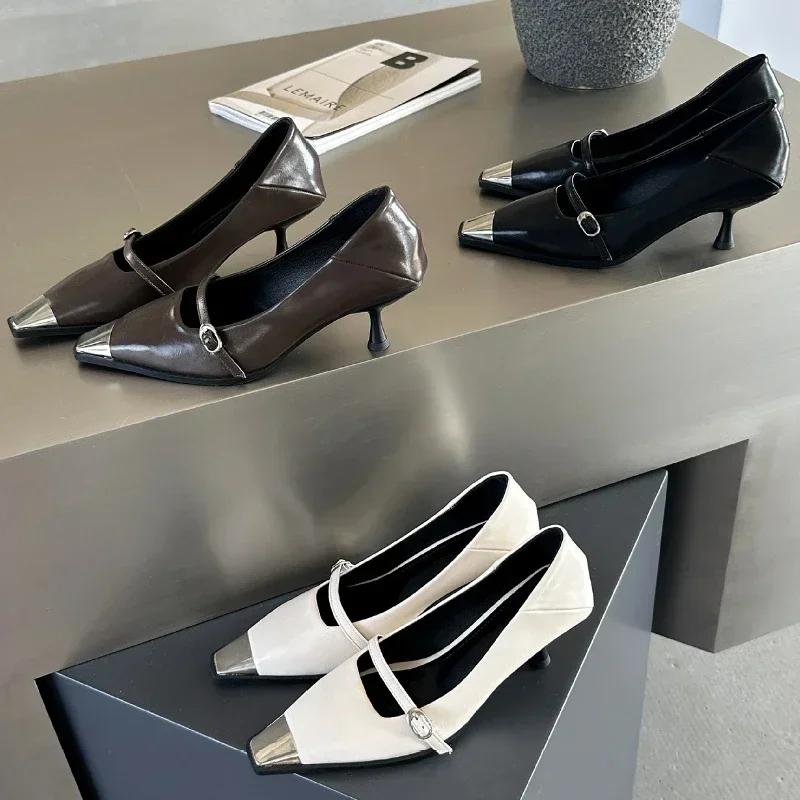Fashion New Designer Women Pumps Metal Square Toe Sexy Thin High Heels Fashion Belt Buckle Elegant Office Shoes for Women Mary Jane Shoe