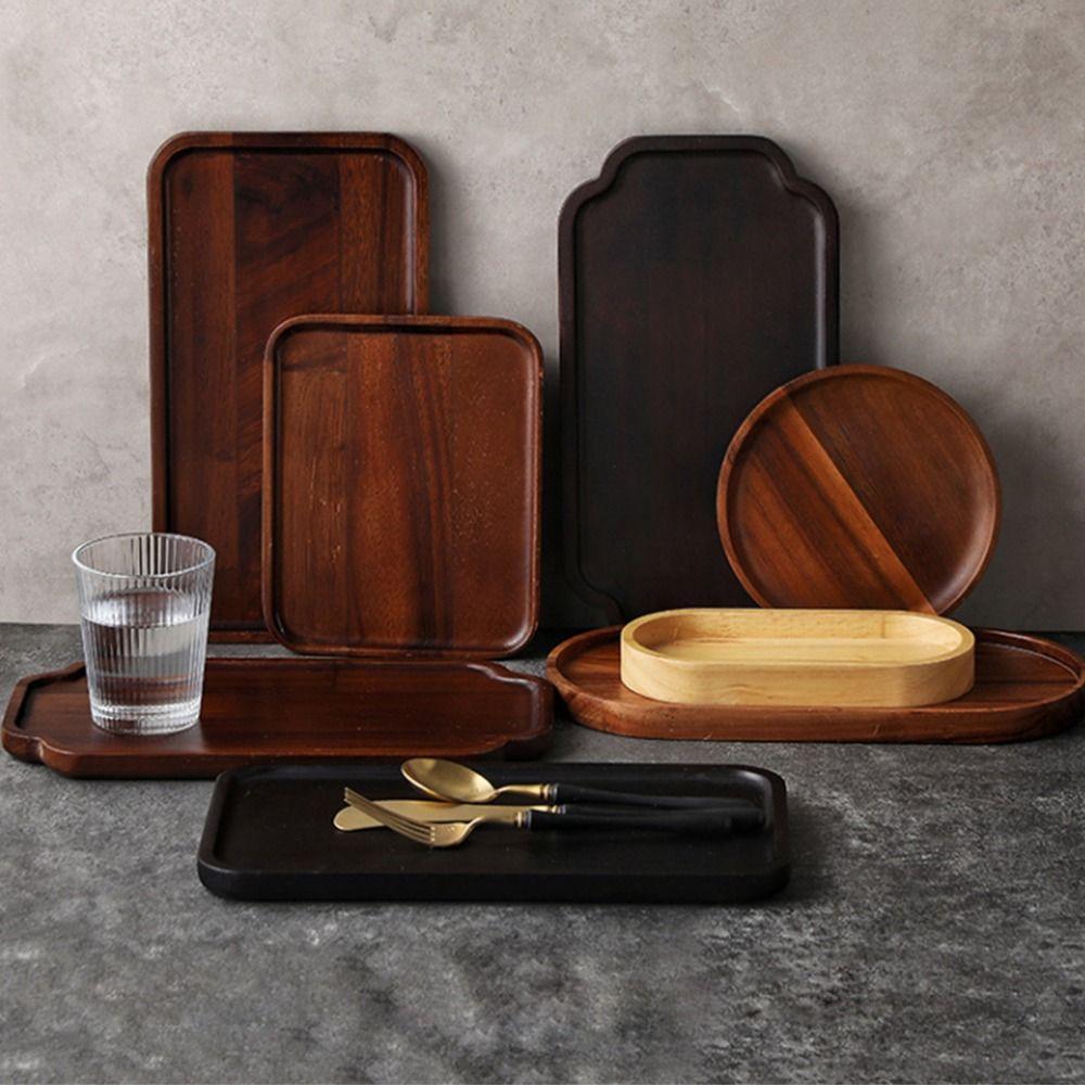 Solid Wood Black Walnut Tea Tray Household Kitchen Serving Platter  Kitchen Supplies