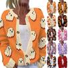 Women's Halloween Print Long Sleeve Knit Button Front Cardigan