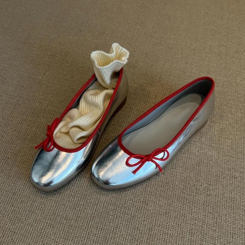 2025 Damenschuhe Süße Runde Zehenpartie Schleife Komfort Weiche Sohle Alltag Ballerinas für Büroangestellte