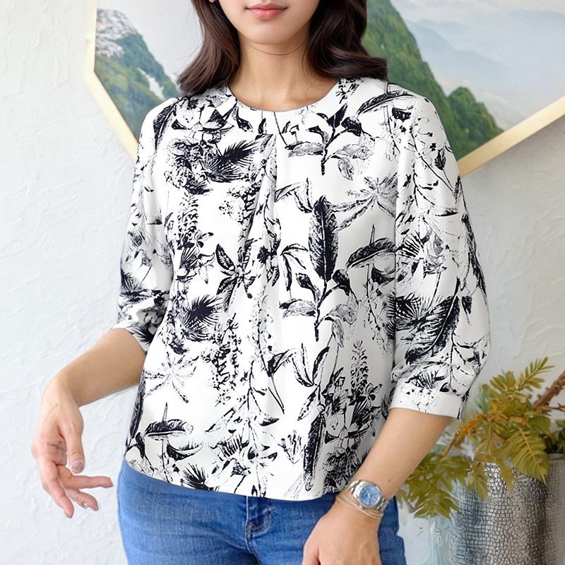 ZANZEA Women Casual Round Neck 3/4 Sleeve Loose Print Blouse