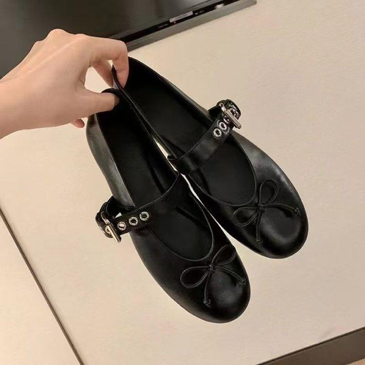 

Винтажные балетки с бантиком во французском стиле 2025 лето черные туфли Мэри Джейн идеально подходят к платьям 36 чёрный