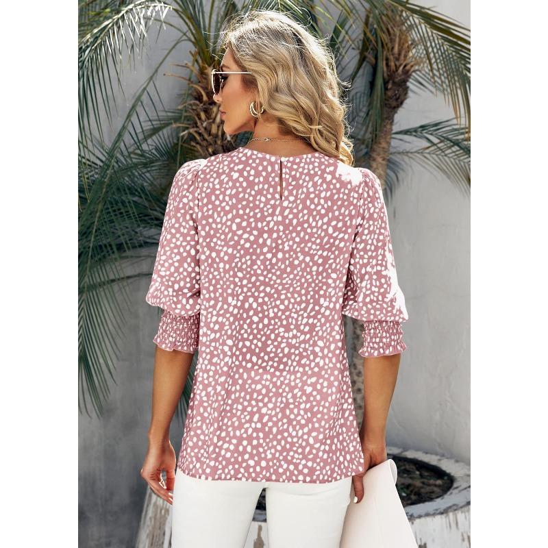 Women's New Summer Loose Printed Short-sleeved Round Neck Chiffon Shirt for Women