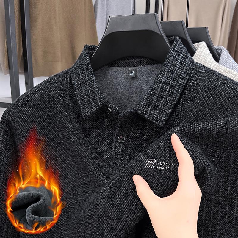 Men's Thickened Velvet Lapel Sweater for Autumn/Winter - Middle-Aged and Elderly Dad Style