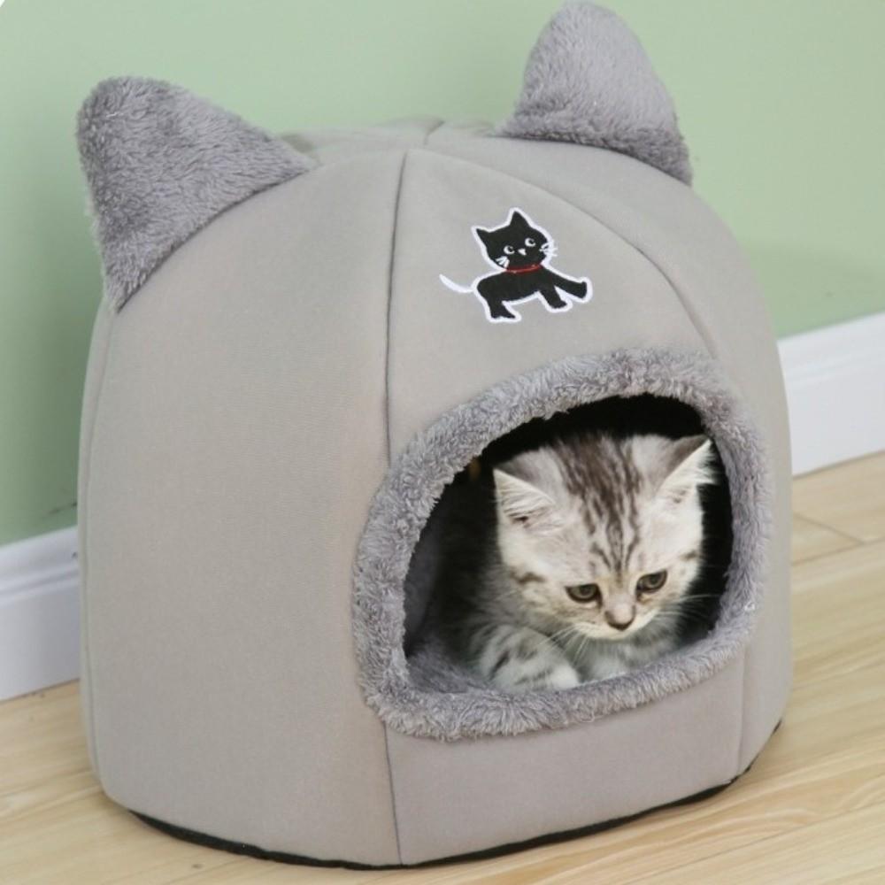 Universal Semi-Closed Winter Cat Nest Cartoon Warm Pet Sleeping Basket Cozy Anti-Slip Pet Castle House for Cats and Dogs