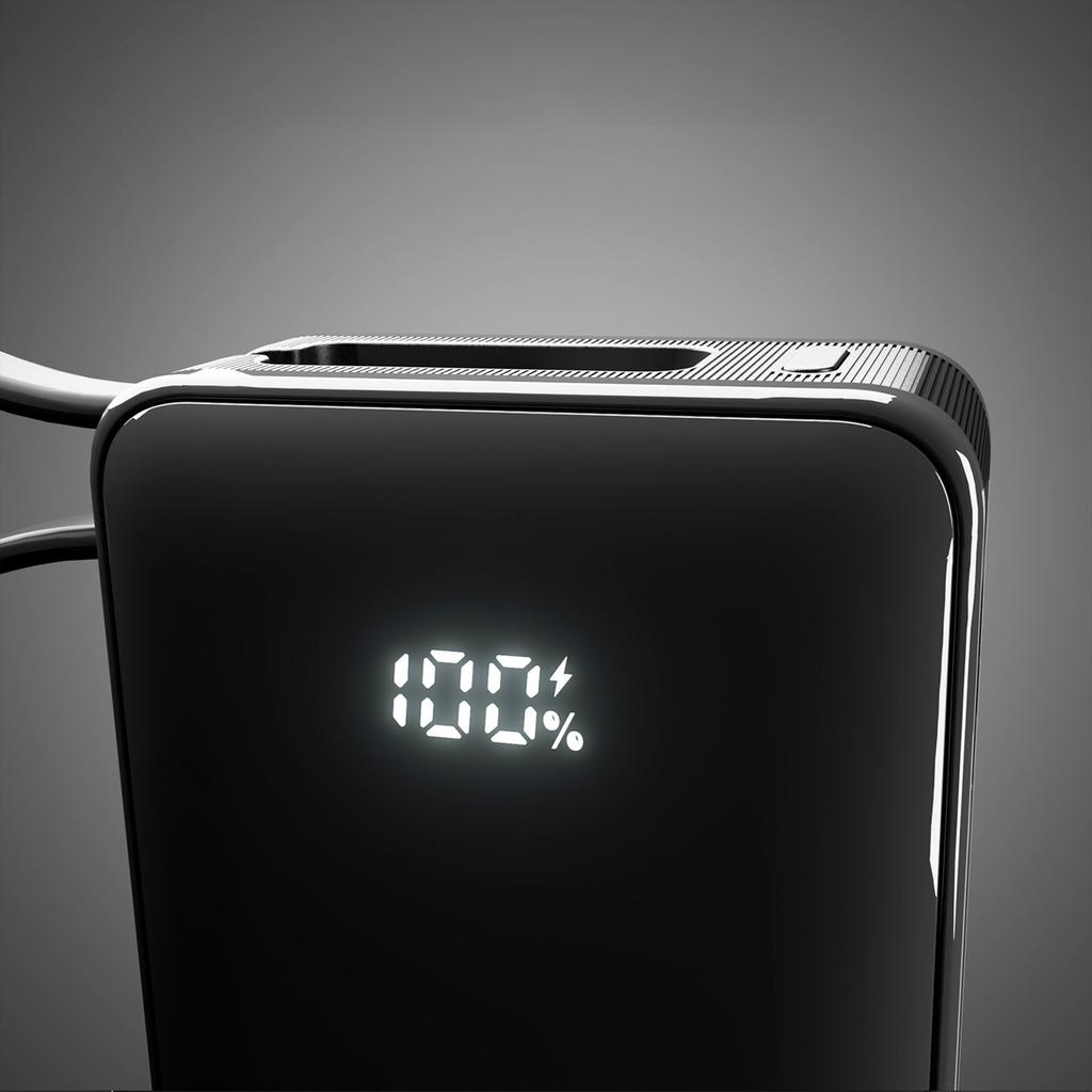 Powerbank 10000mAh USB-A USB-C z wyświetlaczem wbudowanym kablem USB-C 20W - czarny