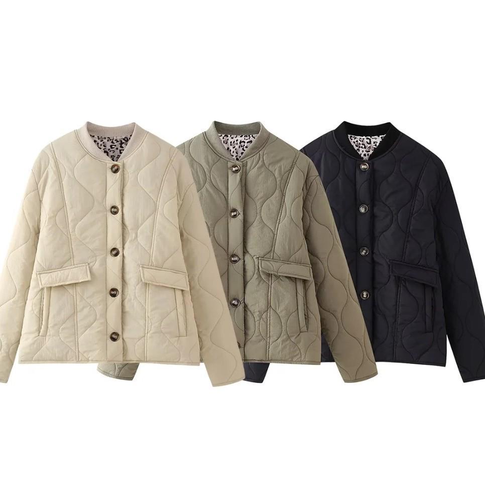 Europäisch-Amerikanische Damen Freizeit-Baumwolljacke mit Leopardenmuster