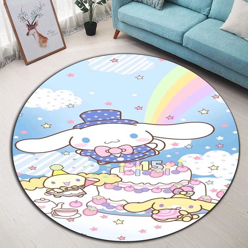 The My Melody and Cinnamoroll Cartoon Round Rug Can Be Used To Decorate Living Rooms, Bedrooms, Sofas, and Playrooms;