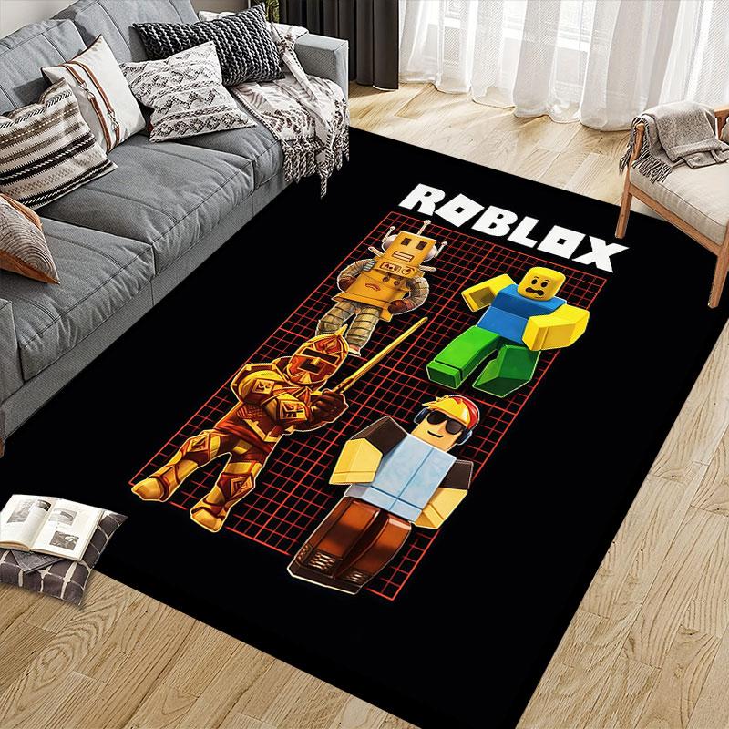 Roblox Flannel Printed Carpet, Home Sofa Decoration for Living Room & Bedroom, Non‑Slip Play Flannel Floor Mat for Game Room