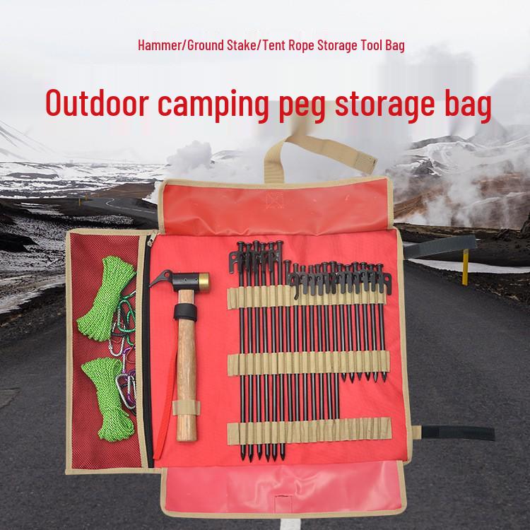 Large Outdoor Tote for Camping Gear: Includes Peg Storage, Tarp, Tent Pegs, and Hammer Kit