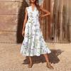 Women's Casual And Fashionable V-neck Sleeveless Printing Mid Length Dress