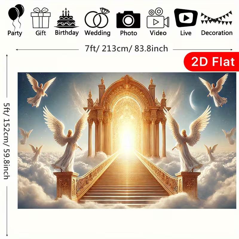 2D Himmels Pforte Kulisse, Goldene Treppe & Engel Fotografie Banner