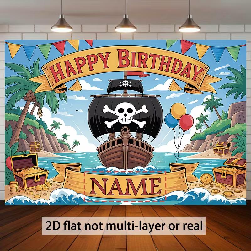 

Cartoon Pirate Birthday Backdrop - Customizable Name Island Party Photography Prop 47.2x31.5inch/120*80cm