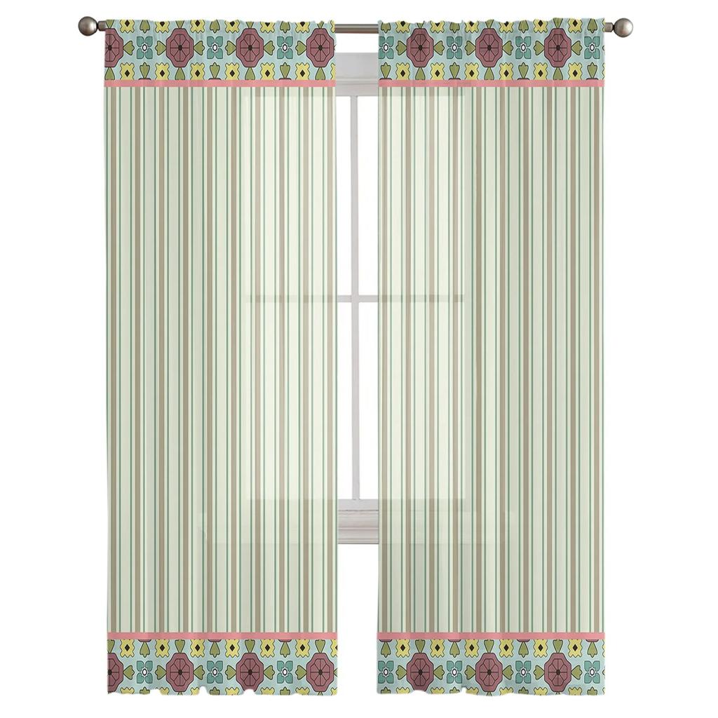 Floral Stripes Sheer Curtains For Living Room Bedroom Tulle Curtain For Kitchen Voile Curtain Blind Panels