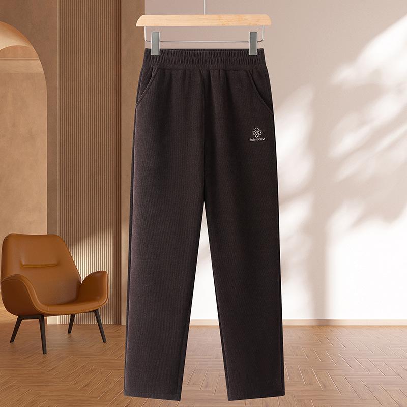 Mom's Velvet Winter Straight-Leg Elastic Waist Pants - Thick, Slimming, Versatile, Long, Deep Crotch for Grandma
