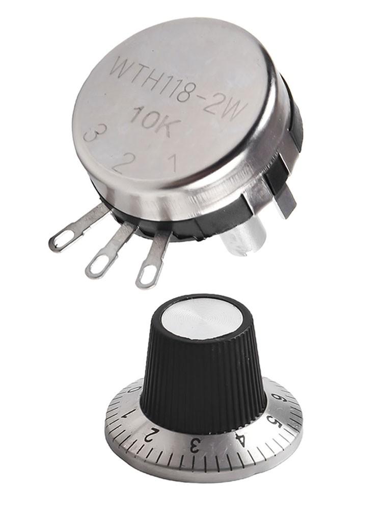 WTH118-2W 10K Ohm Round Shaft Carbon Linear Variable Potentiometer W Dial Knob