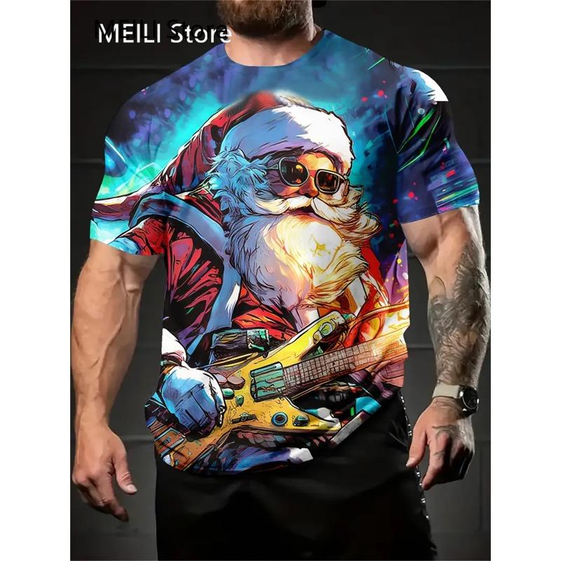 Christmas 3D Santa Claus Print T Shirt for Men Casual Short Sleeve Tee Shirts Fashion O-Neck Top New Year Gift Oversized T-Shirt