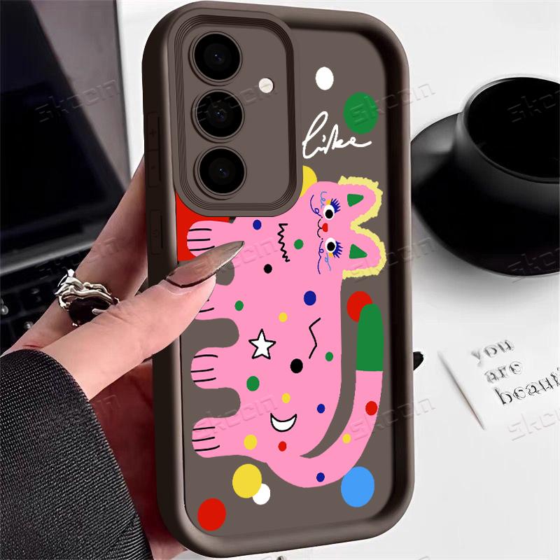 Kawaii Pink Cat Pattern Phone Case For Samsung Galaxy S25 S24 S23 S22 S21 Ultra Plus S20 FE A54 A55 A15 A35 Silicone Soft Cover