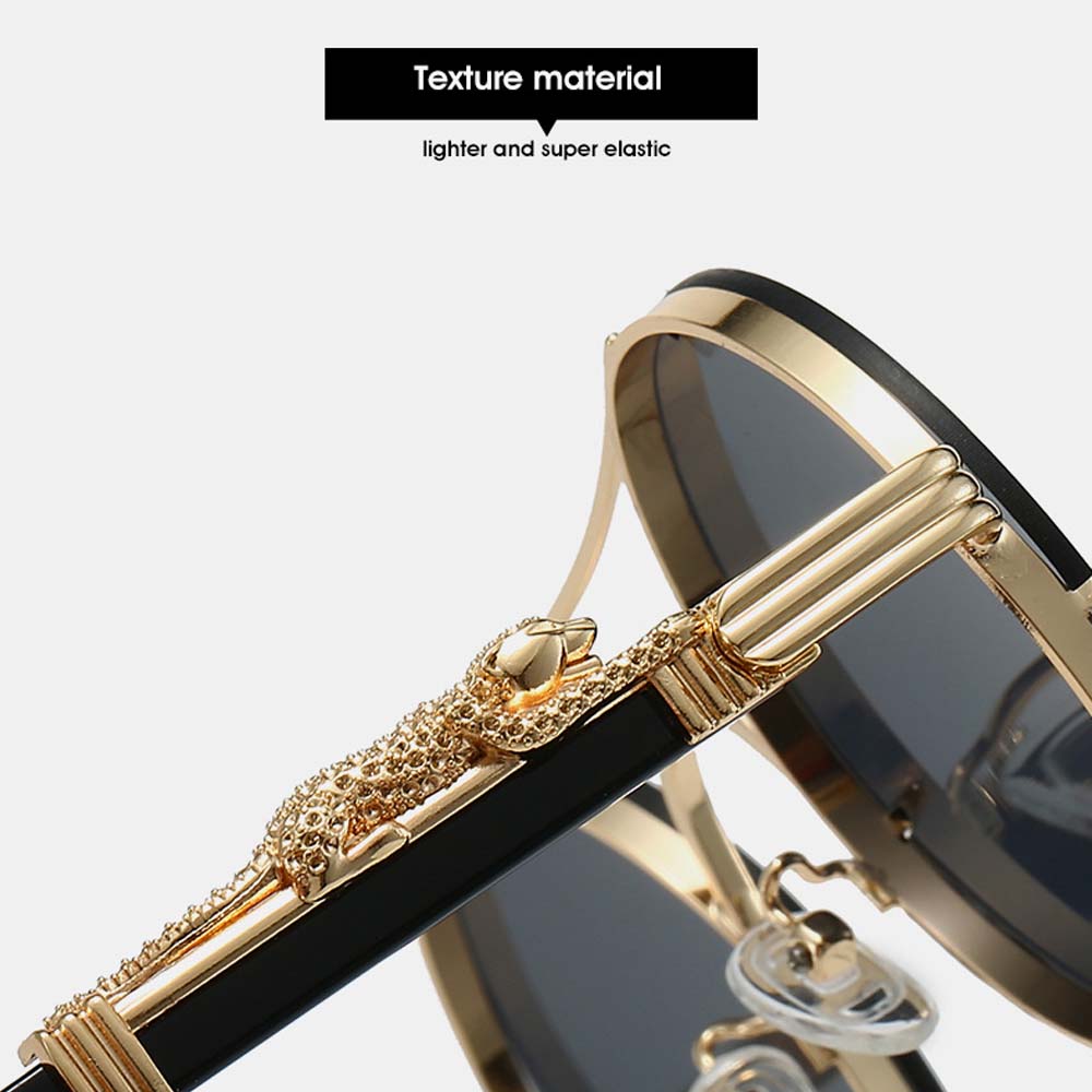 Steampunk Style Metal Sunglasses for Men with Cheetah Legs Women Luxury Brand UV400 Eye Protection Sunglasses Vintage Shades