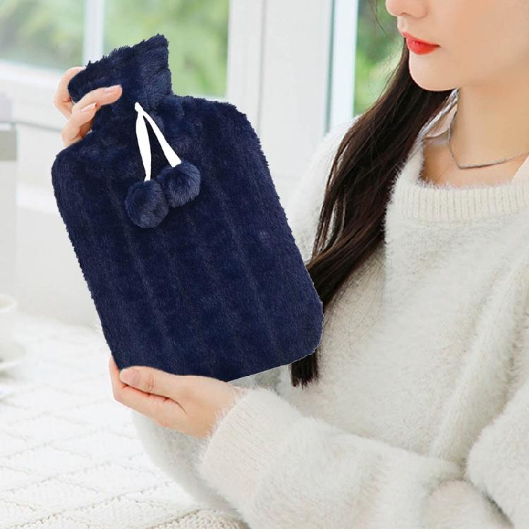 Hot Compress Hand Feet Warm Water Bag 2000ml Water Bag with Plush Cover Hot Water Bag Winter Gift for Students