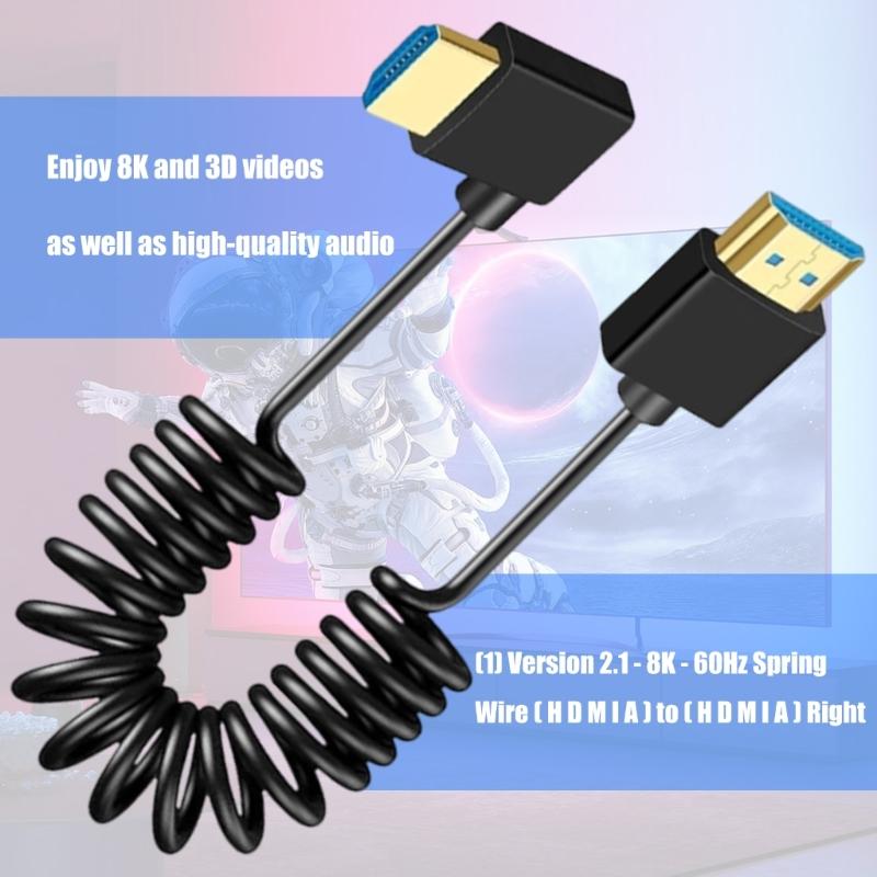 UHD2.1 2.1 Spring Cable 8K Resolution Gold Connectors Wire Line Aluminum Foil Shield for Gaming Consoles Projectors