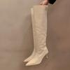 Winter Fashion Pleated Pointed Toe Women Long Boots Street Style High Heels Party Stripper Female Leather High Booties