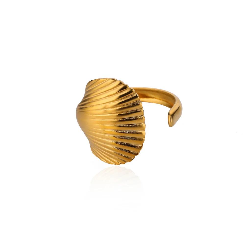 Hot-selling ocean wind starfish shell stainless steel open ring gold-plated women's vacation jewelry