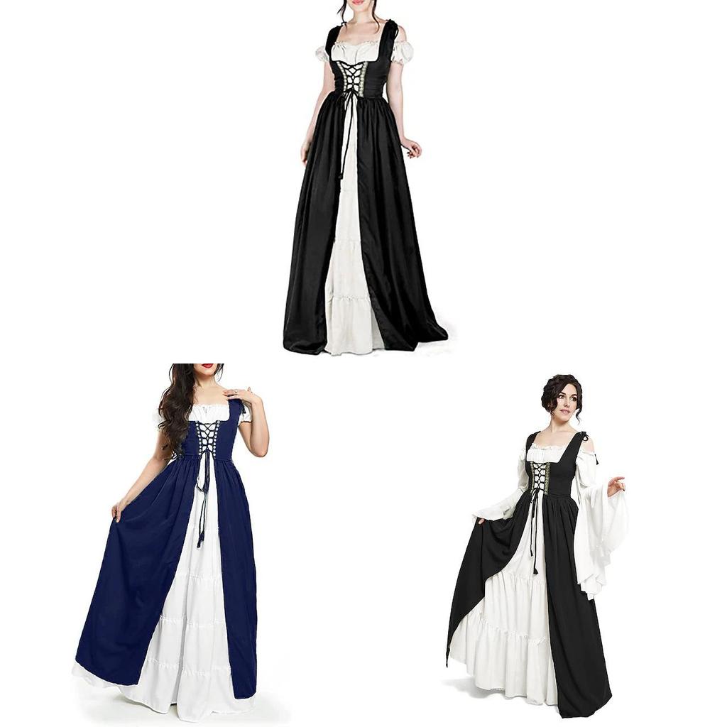 Medieval Themed Costume Dress With Linen Blend Fabric And Flared Skirt For Cosplayers And Enthusiasts