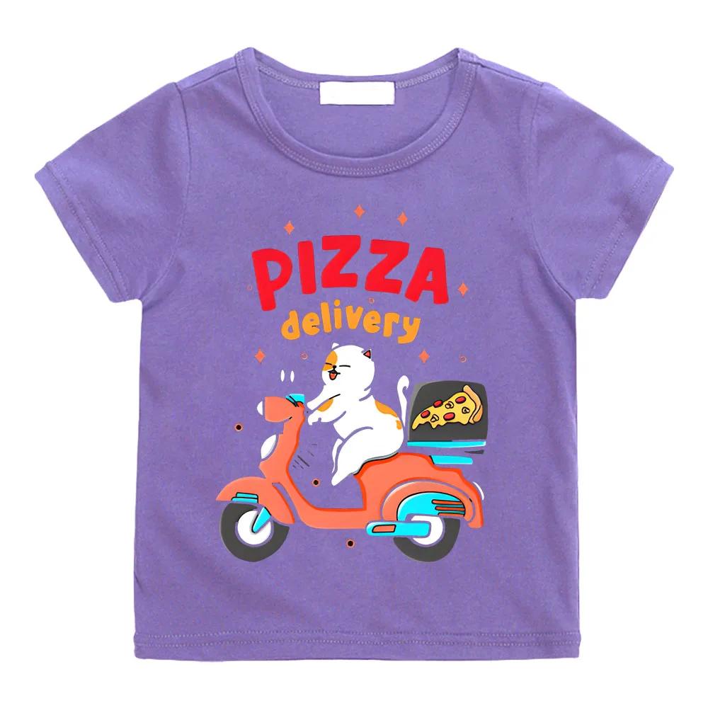 Kids Cotton T-shirt Fun Pizza Delivery Cartoon Print Pattern Baby Clothes Boy Girl Children Tee-shirt Funny Short Sleeve Tees Tops