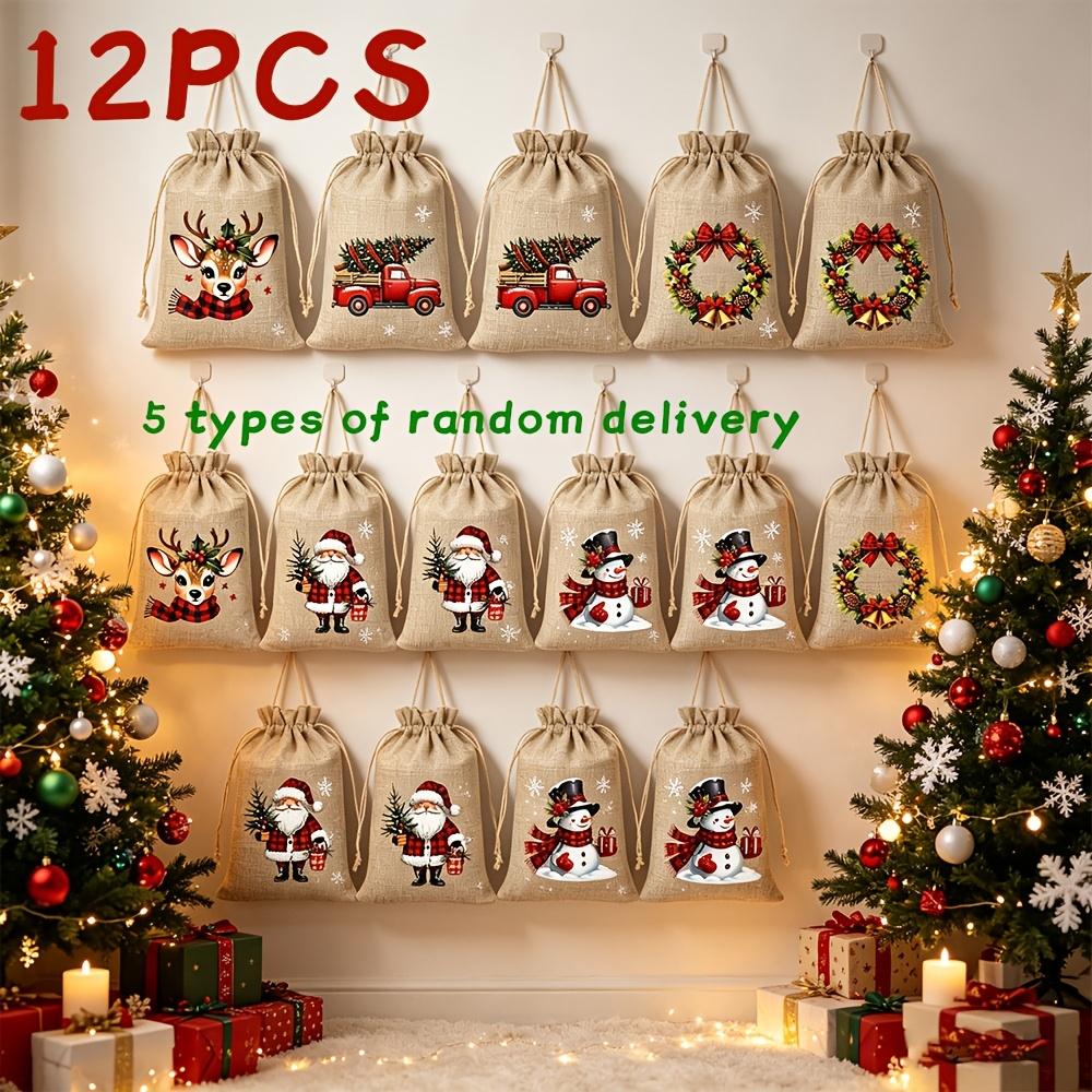 Kerst Linnen Cadeautassen Herbruikbaar 5 Stijlen Kerst Thema Ontwerp voor Kerstfeest Cadeaus Verjaardagscadeaus Kerstboom Decoraties