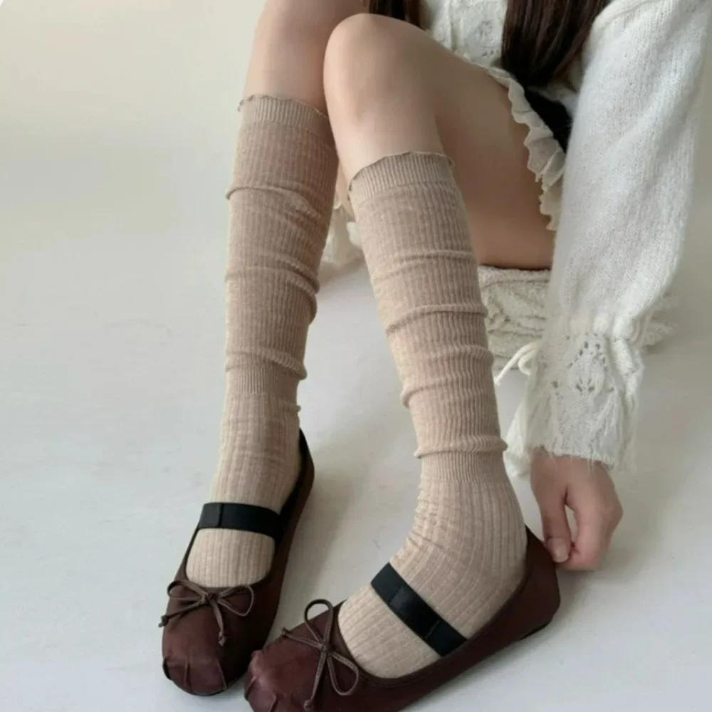 2026 New Women's Autumn and Winter Pure Cotton Long Socks Paired with Boots Design Sense Lace Calf Pile Socks