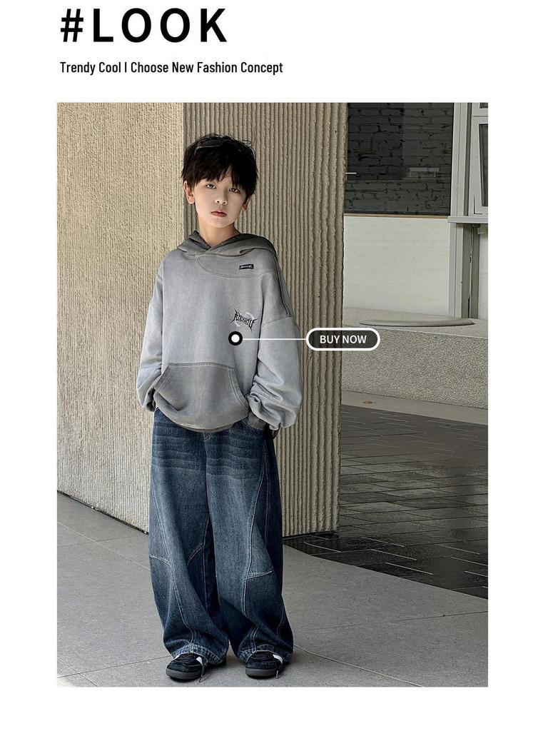 Jeans a gamba dritta da ragazzo - Collezione Primavera & Autunno 2026, Pantaloni lunghi casual per ragazzi più grandi