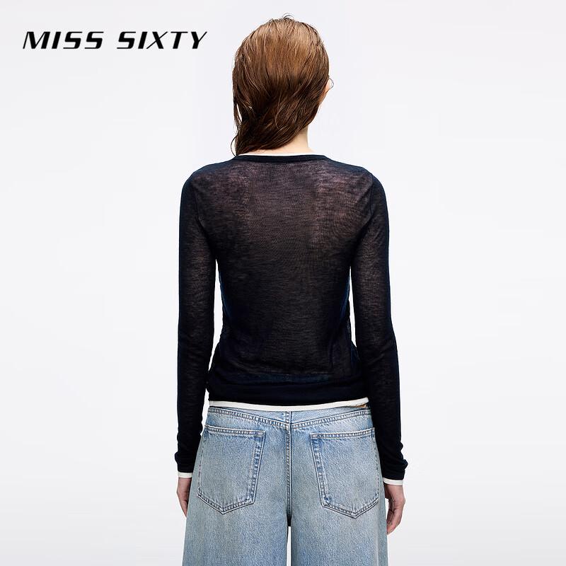 MISS SIXTY Women's 2025 Fall Faux Layered Wool Henley Knit Top