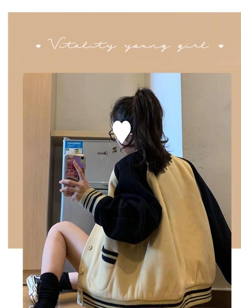 Women's Retro Baseball Jacket, Korean Style, Loose Fit, Long Sleeve, Autumn/Winter 2025.