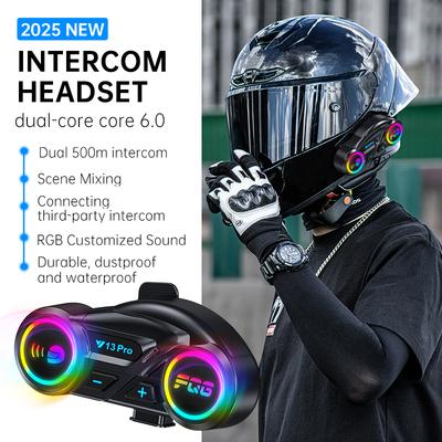 Bluetooth náhlavní souprava Y13 Pro Interkom pro motocyklovou helmu RGB světlo Vodotěsná
