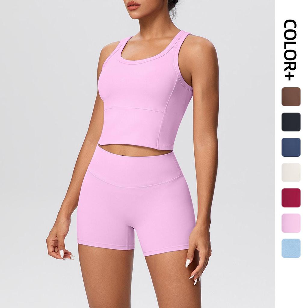 Bare-Feel Sports Tank & High-Waist Butt-Lifting Shorts Set - Quick-Dry Running & Yoga Wear