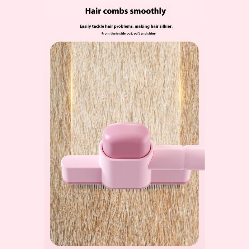 Pet Hair Removal Tool Fleas Comb for Dogs Cats Lice Cats Brush with Release Button Selfs Cleaning with Long Short Teeth