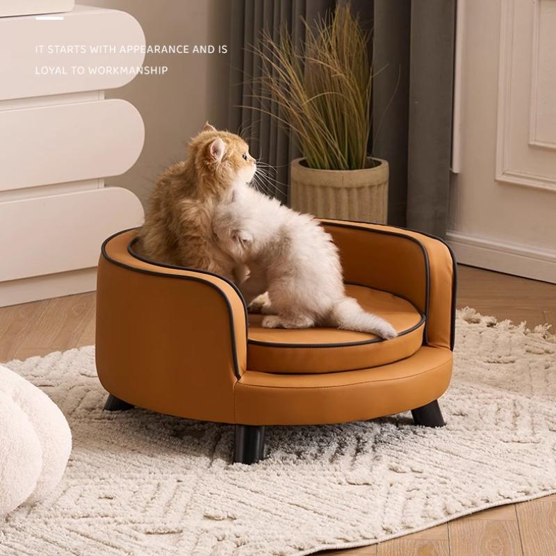 Removable Washable Cat Bed with Curved Design All-Season Pet Sofa for Small Dogs Plush Lounge Chair for Teddy Solid Wood Pet Bed